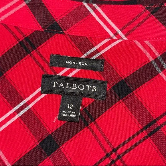 Talbots Red & Black Plaid Non-Iron Button Down Women's Shirt. Size 12 - Picture 6 of 8